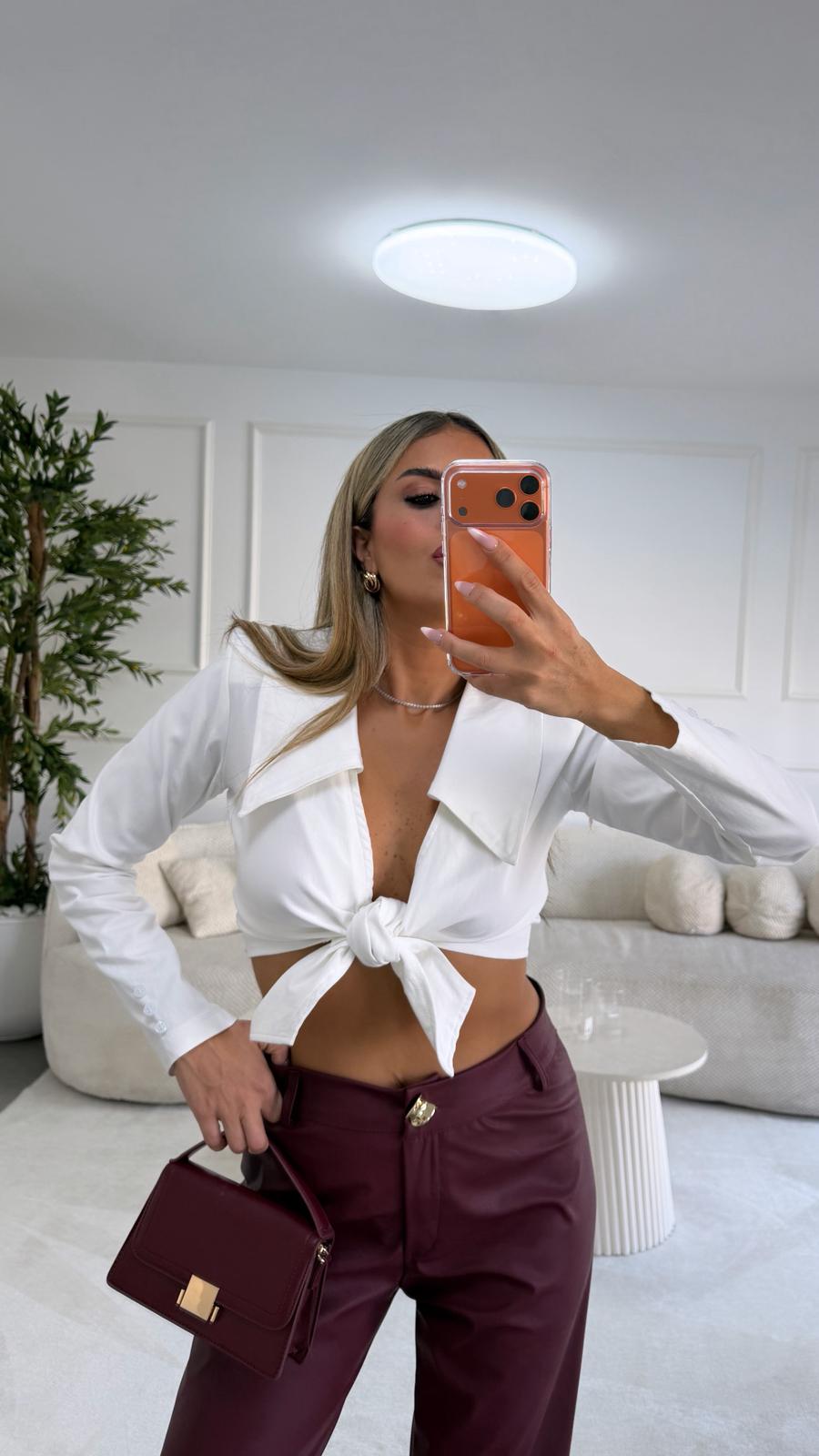 חולצת קרופ קשירה לבנה